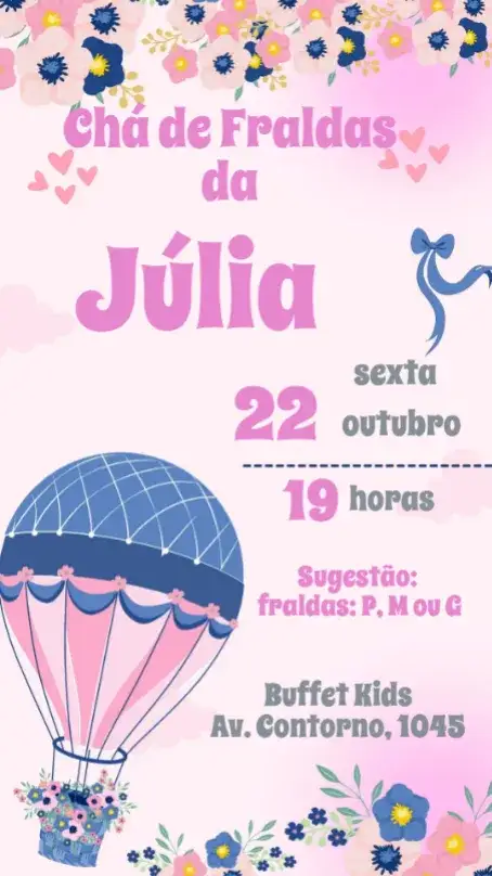 Invitación Baby Shower de Globos – tema Baby Shower floral, colorido, infantil, lúdico, delicado, vibrante