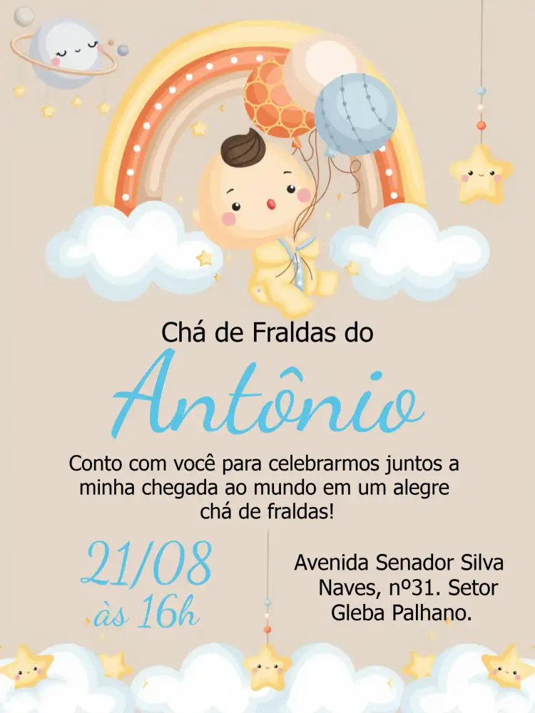 Chá De Fraldas Bebê Arco Íris Menino