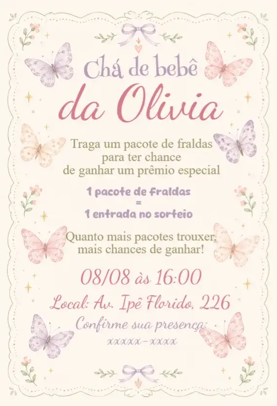 Invitation Butterfly Diaper Tea in the Garden – Diaper Shower theme floral, colorful, delicate, nature, cheerful, feminine