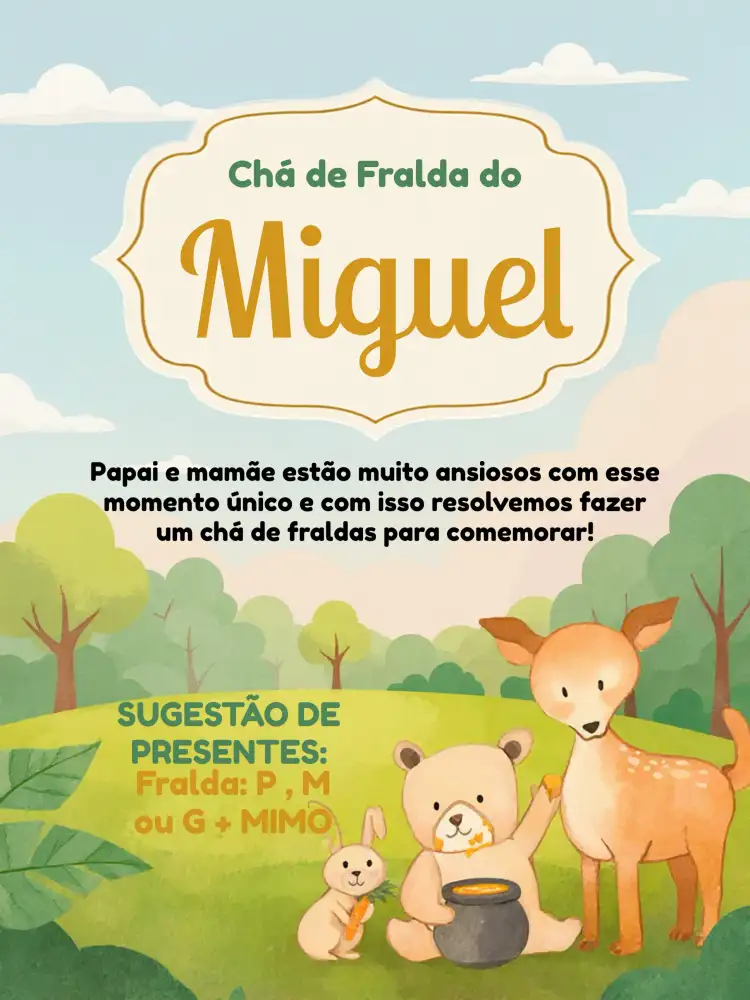 Chá De Fraldas Bosque Encantado Dourado