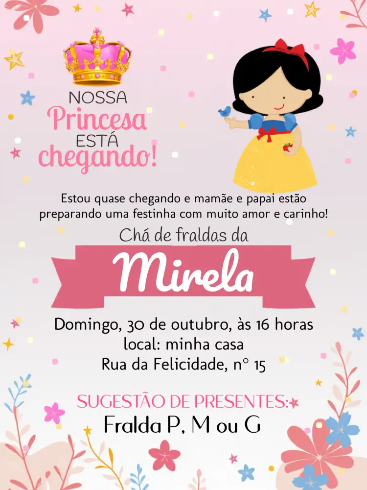 Chá De Fraldas Branca Neve Bebê