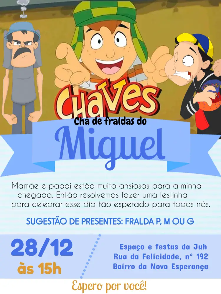 Convite Chá De Fraldas Chaves Bebê
