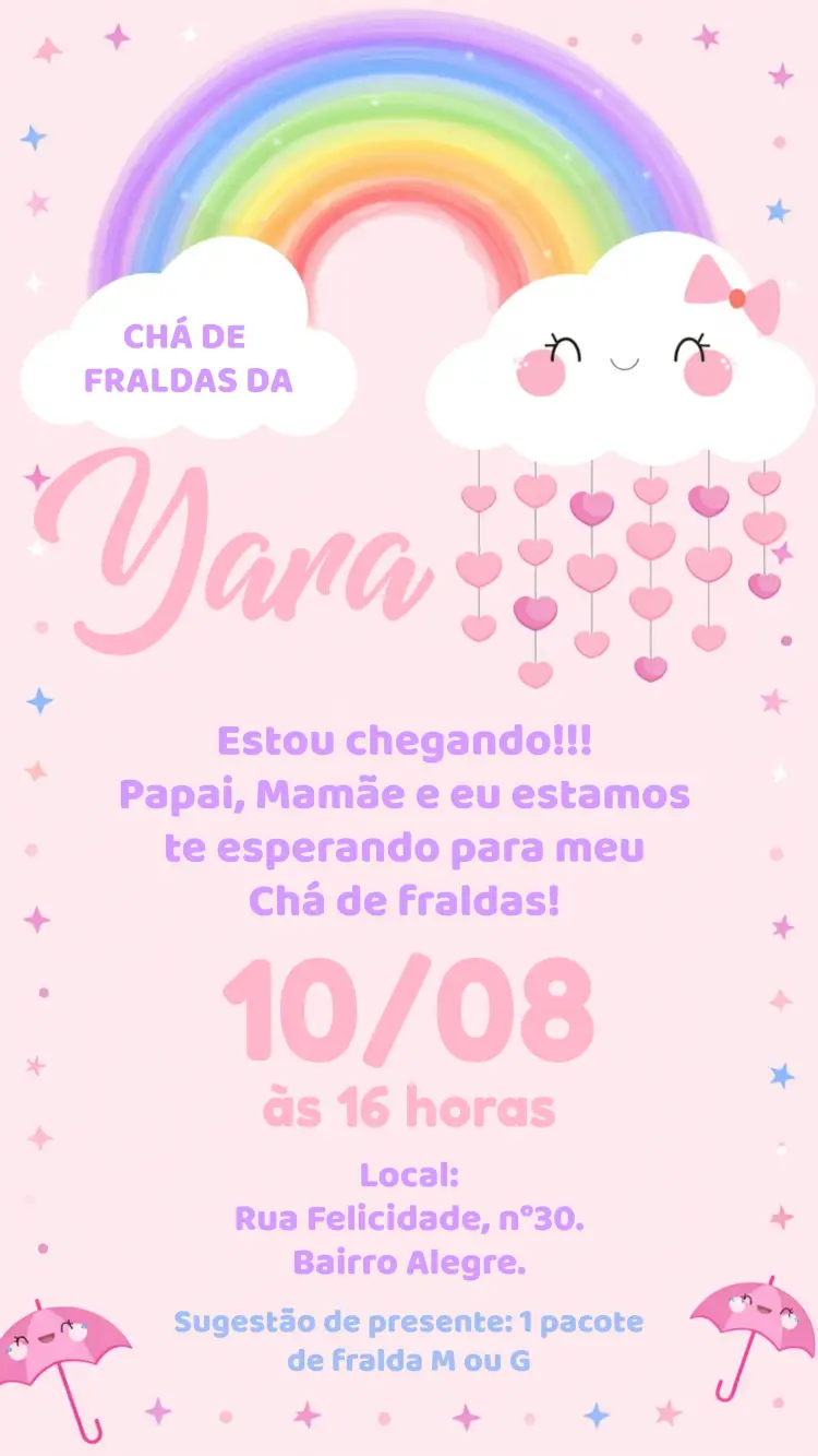 Convite Chá De Fraldas Chuva Amor Bebê