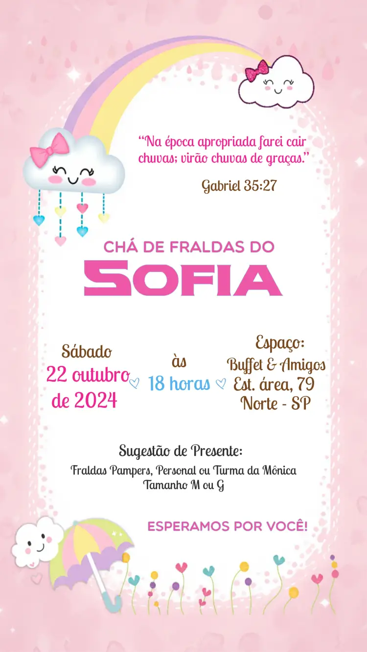 Convite Chá De Fraldas Chuva Amor Bençãos