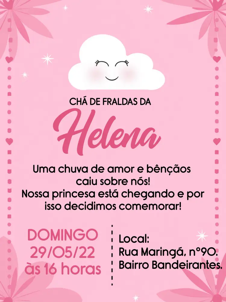 Convite Chá De Fraldas Chuva Amor Rosa