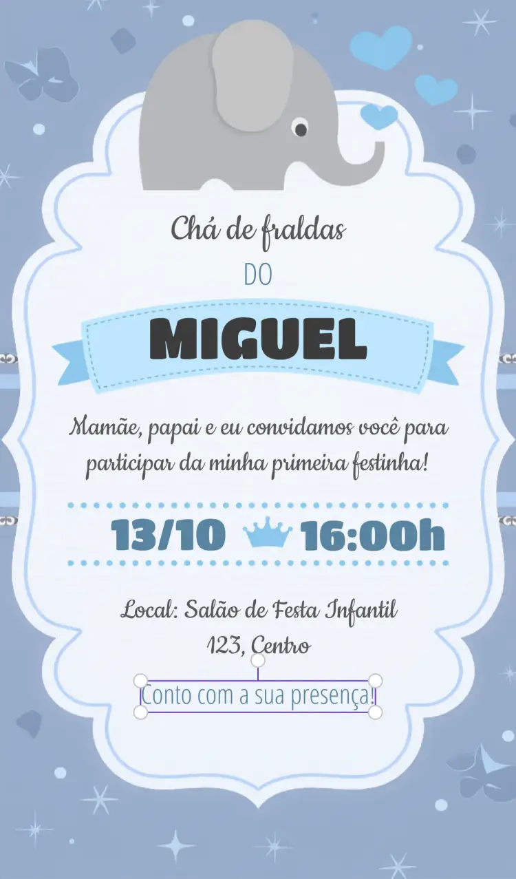 Convite Chá De Fraldas Elefante Elefantinho