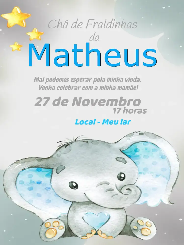 Chá De Fraldas Elefantinho Aquarela Bebê