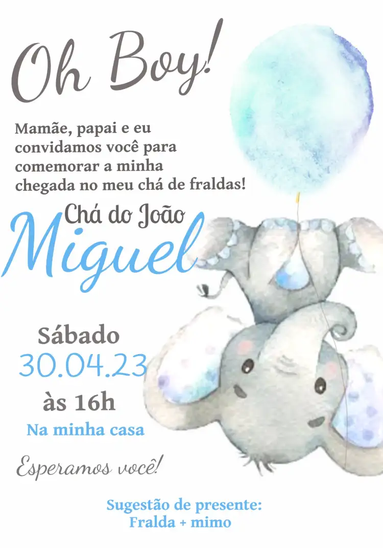 Chá De Fraldas Elefantinho Azul Aquarela Balão