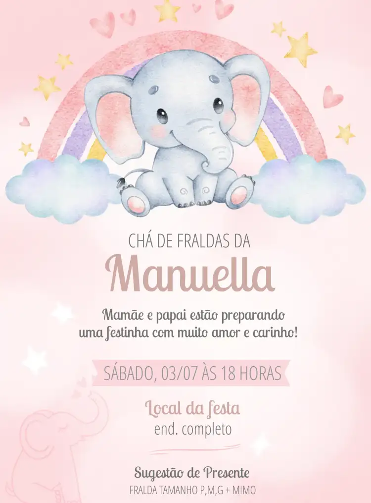 Chá De Fraldas Elefantinho Bebê