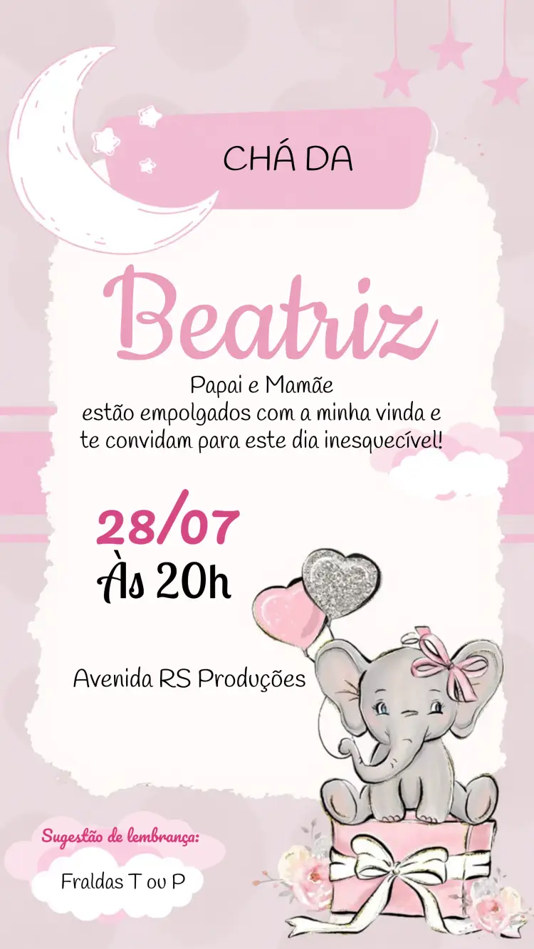 Convite Chá De Fraldas Elefantinho Revelação