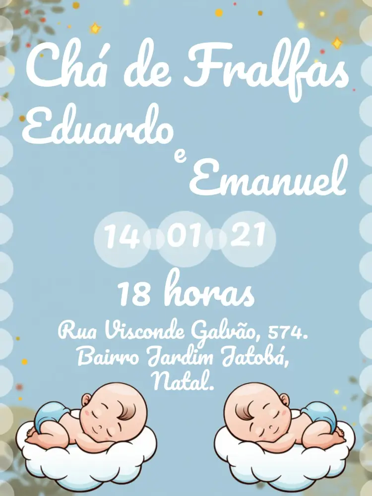 Convite Chá De Fraldas Gêmeos Meninos Boy