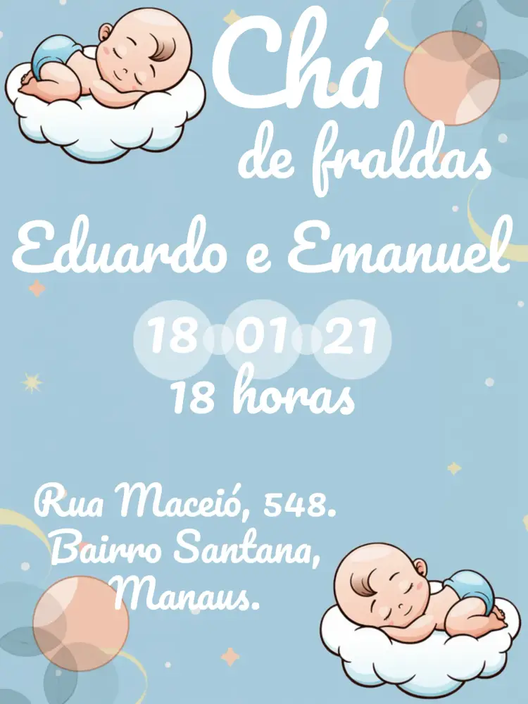 Convite Chá De Fraldas Gêmeos Meninos Sabão