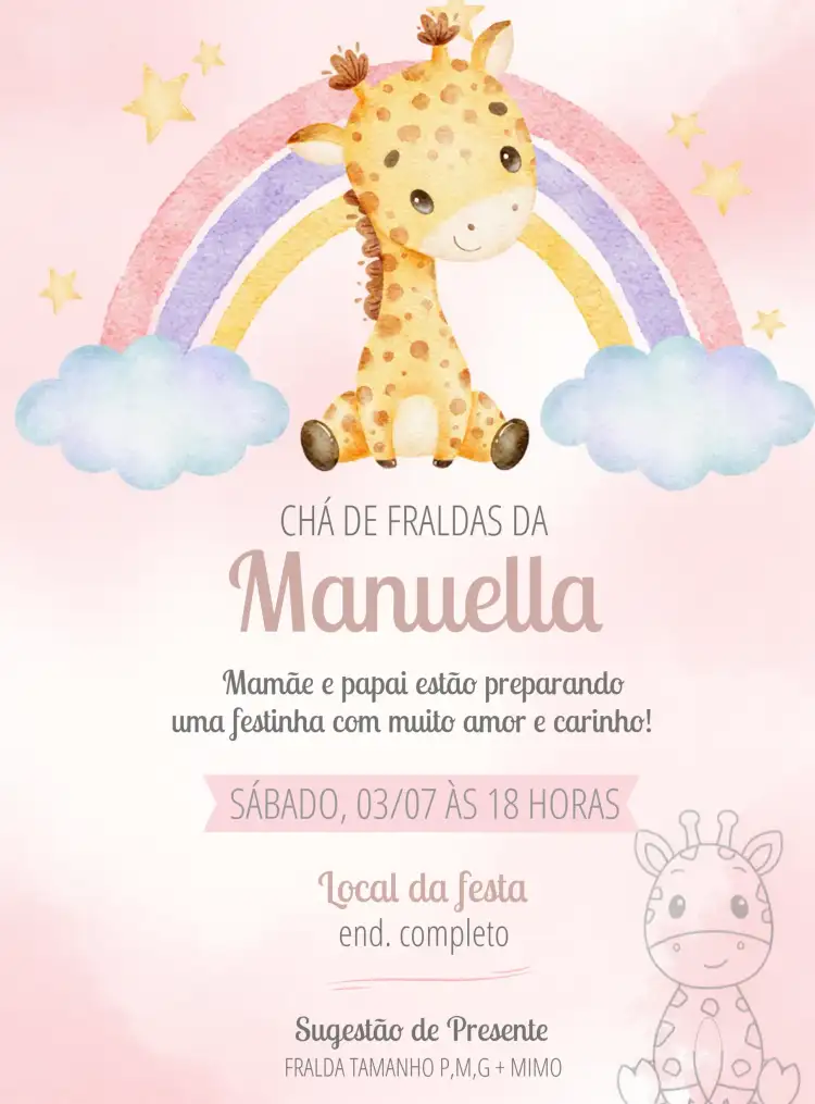 Chá De Fraldas Girafinha Rosa Arco