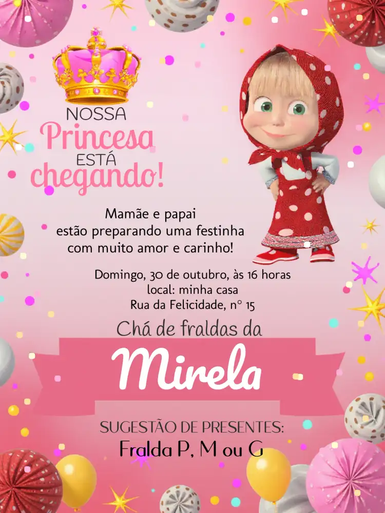 Chá De Fraldas Masha E O Urso Rosa