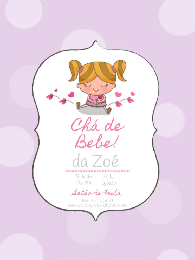 Convite Chá De Fraldas Menina Poá
