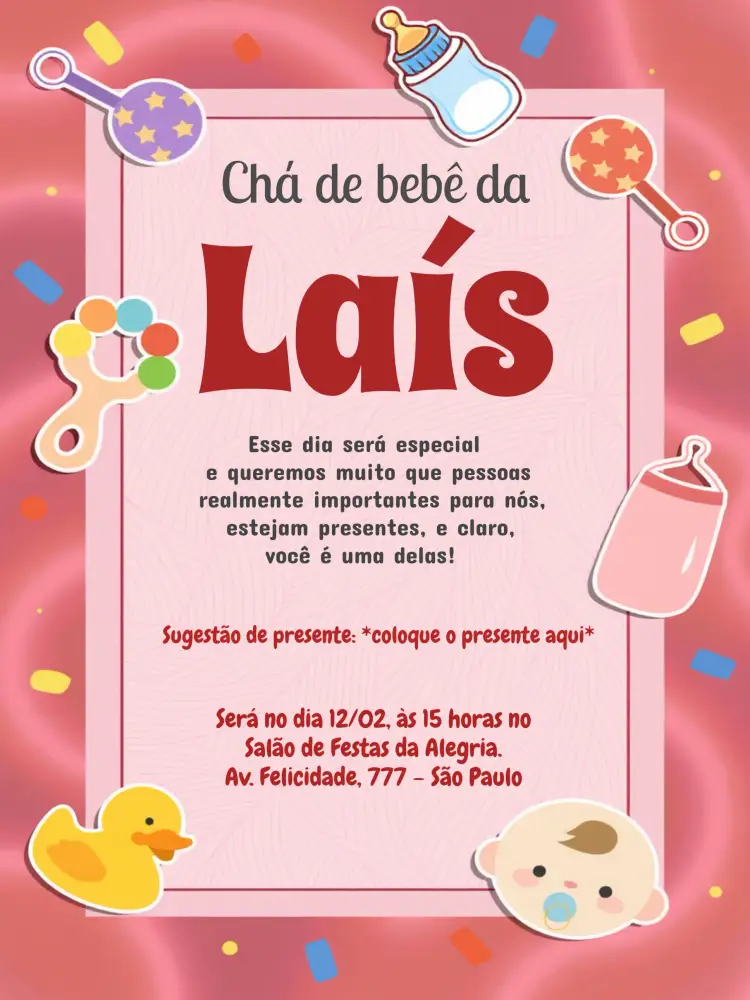 Convite Chá De Fraldas Menina Urso
