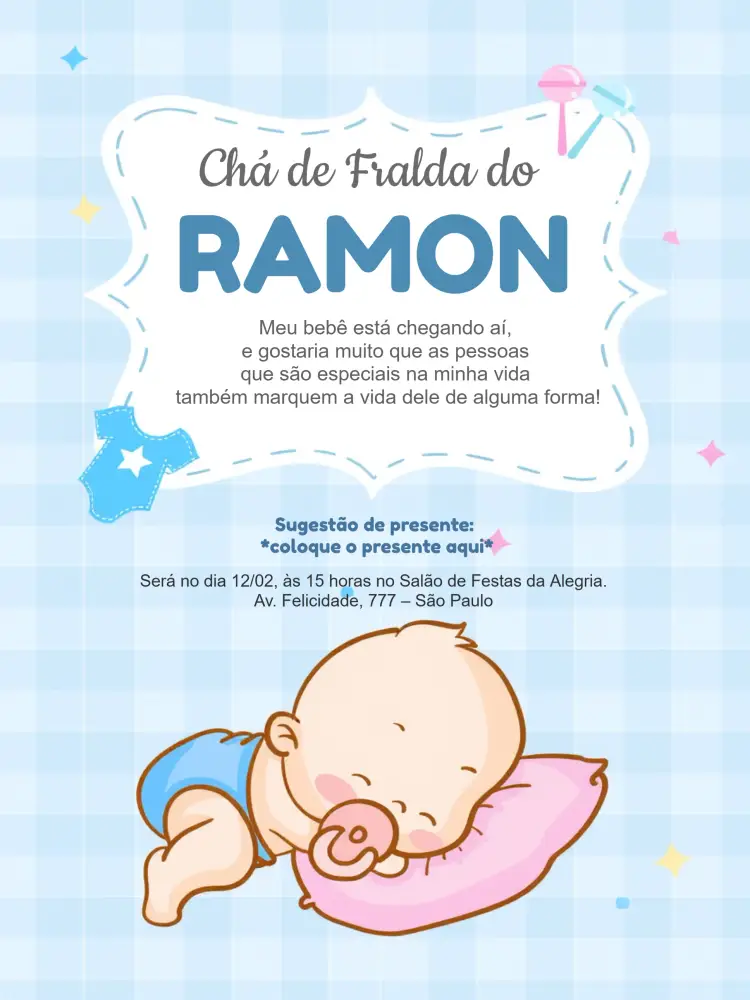 Convite Chá De Fraldas Menino Azul