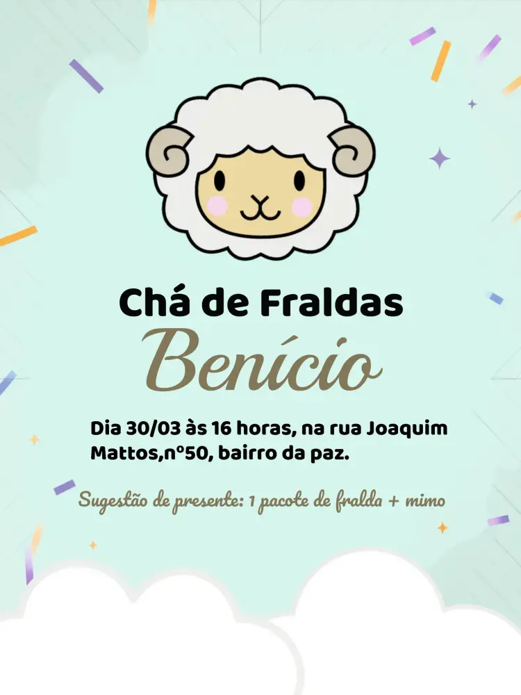 Convite Chá De Fraldas Ovelha Cinza.branco