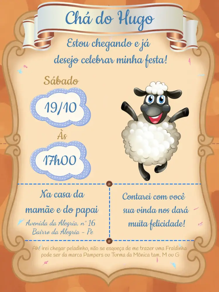 Convite Chá De Fraldas Ovelha Marrom
