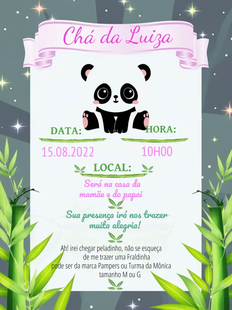 Convite Chá De Fraldas Panda Rosa