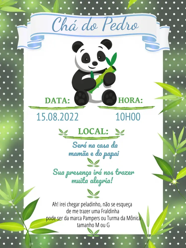 Convite Chá De Fraldas Panda Ursinho