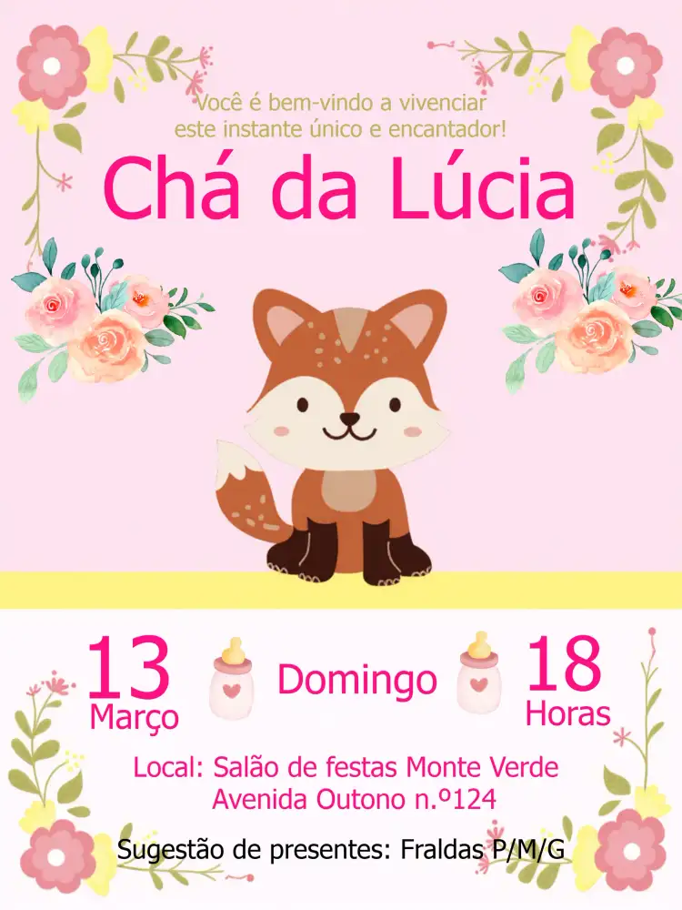 Chá De Fraldas Raposa Rosa Mamadeira
