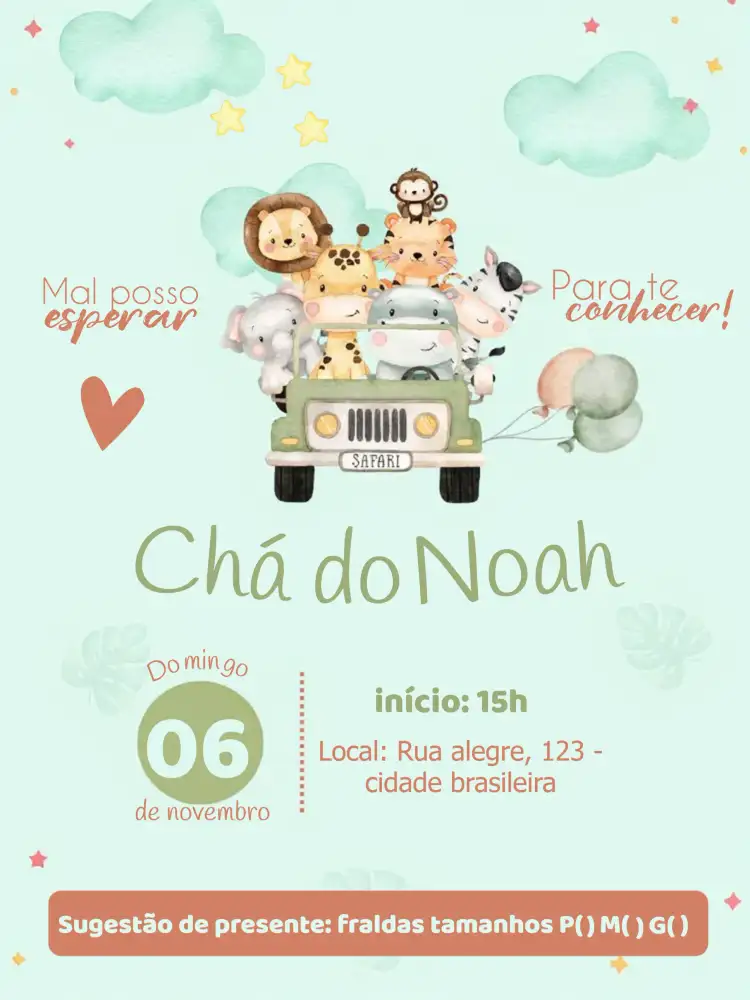 Chá De Fraldas Safari Bebê