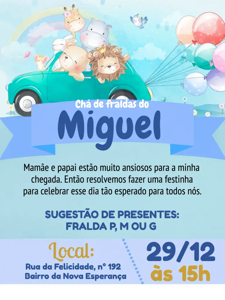 Convite Chá De Fraldas Safari Hipopotamo