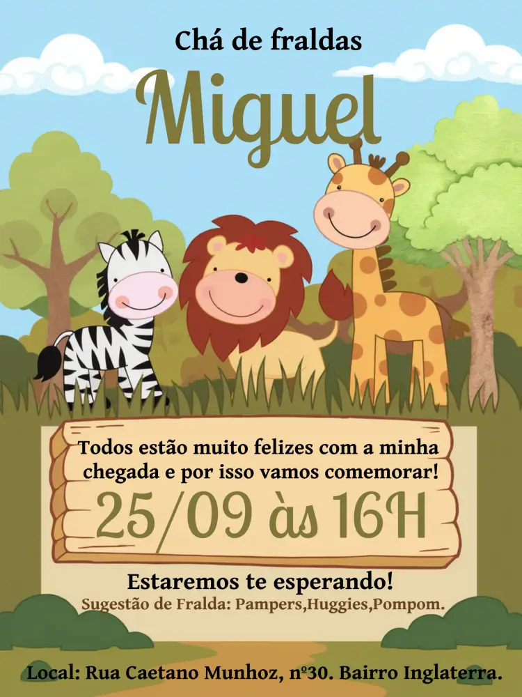 Convite Chá De Fraldas Safari Marrom