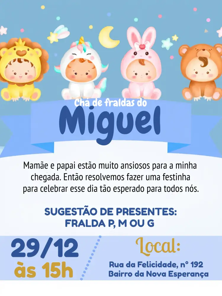 Convite Chá De Fraldas Safari Menino