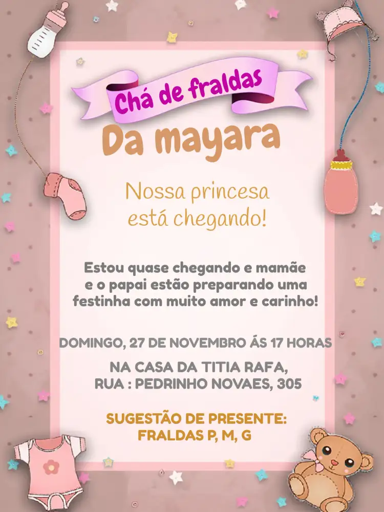 Convite Chá De Fraldas Ursinha – tema Chá de Fraldas azul suave, ursinhas, divertido, delicado, moderno, infantil