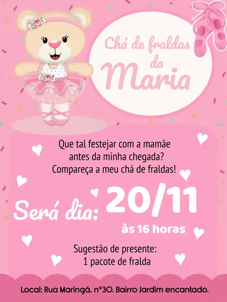 Chá De Fraldas Ursinha Bailarina Cha