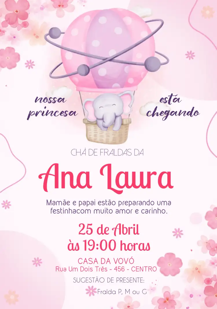 Chá De Fraldas - Ursinha Baloeira Rosa Menina Delicado
