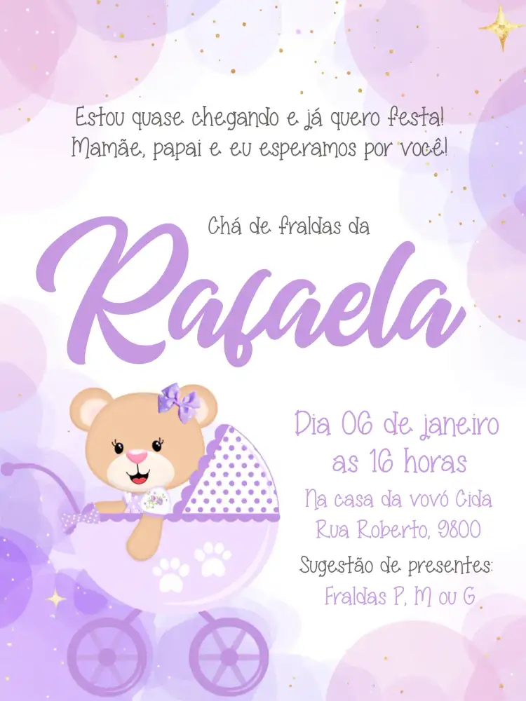 Chá De Fraldas Ursinha Lilás Ursa