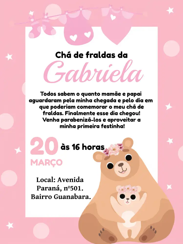 Chá De Fraldas Ursinha Mamãe E Filhote Rosa