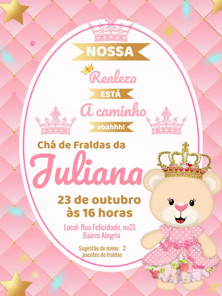 Chá De Fraldas Ursinha Princesa /