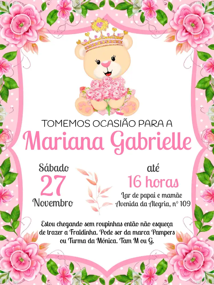 Chá De Fraldas Ursinha Princesa Aquarela