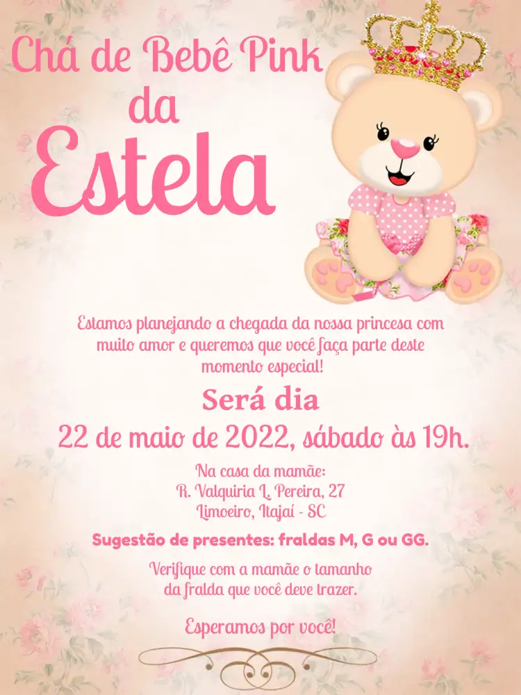 Chá De Fraldas Ursinha Princesa Bebê
