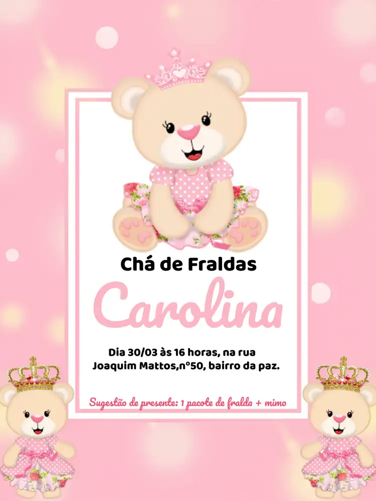 Chá De Fraldas Ursinha Princesa Bebê