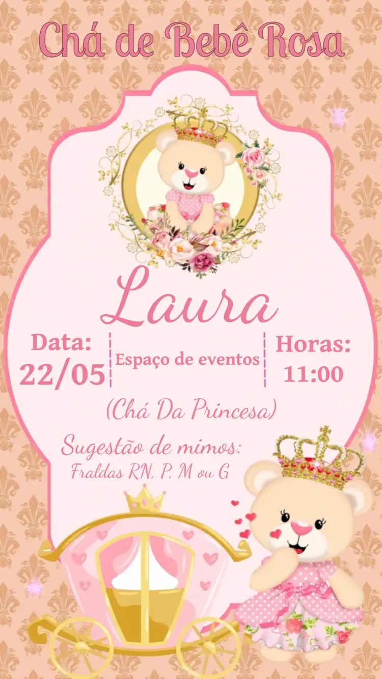 Chá De Fraldas Ursinha Princesa Menina