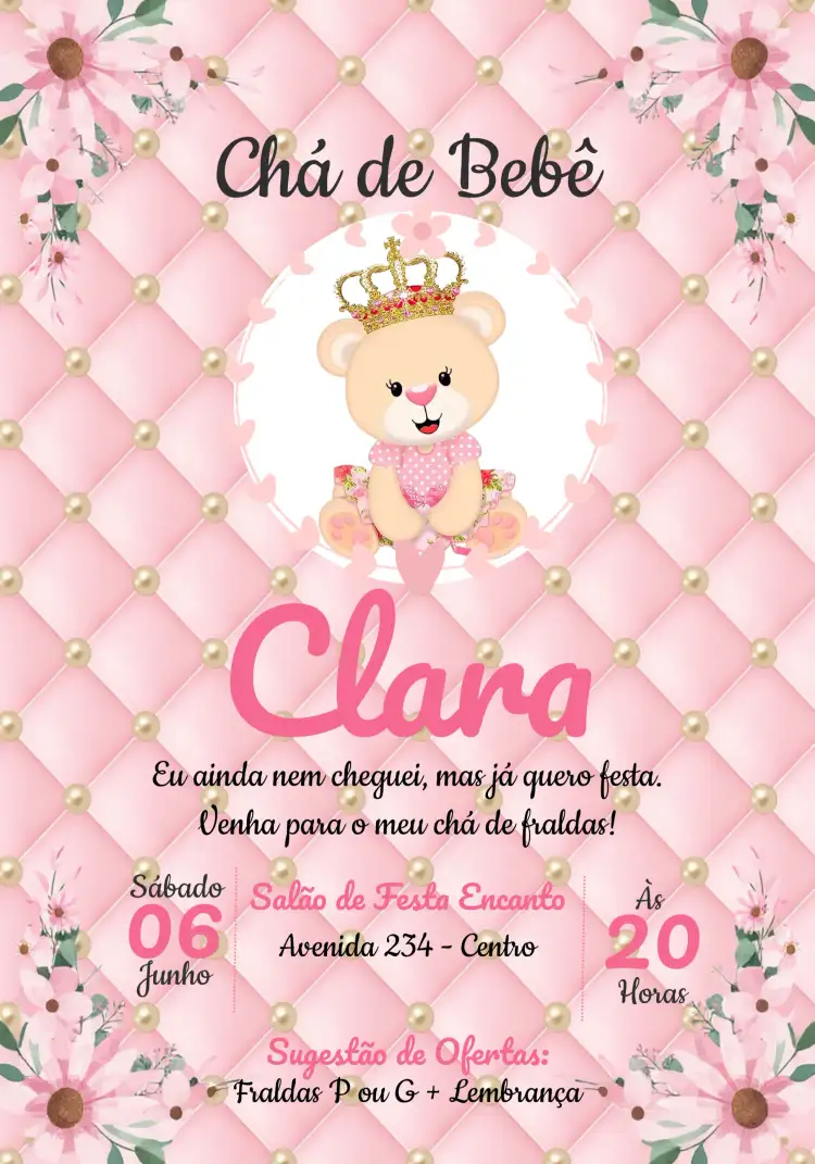 Chá De Fraldas Ursinha Princesa Menina