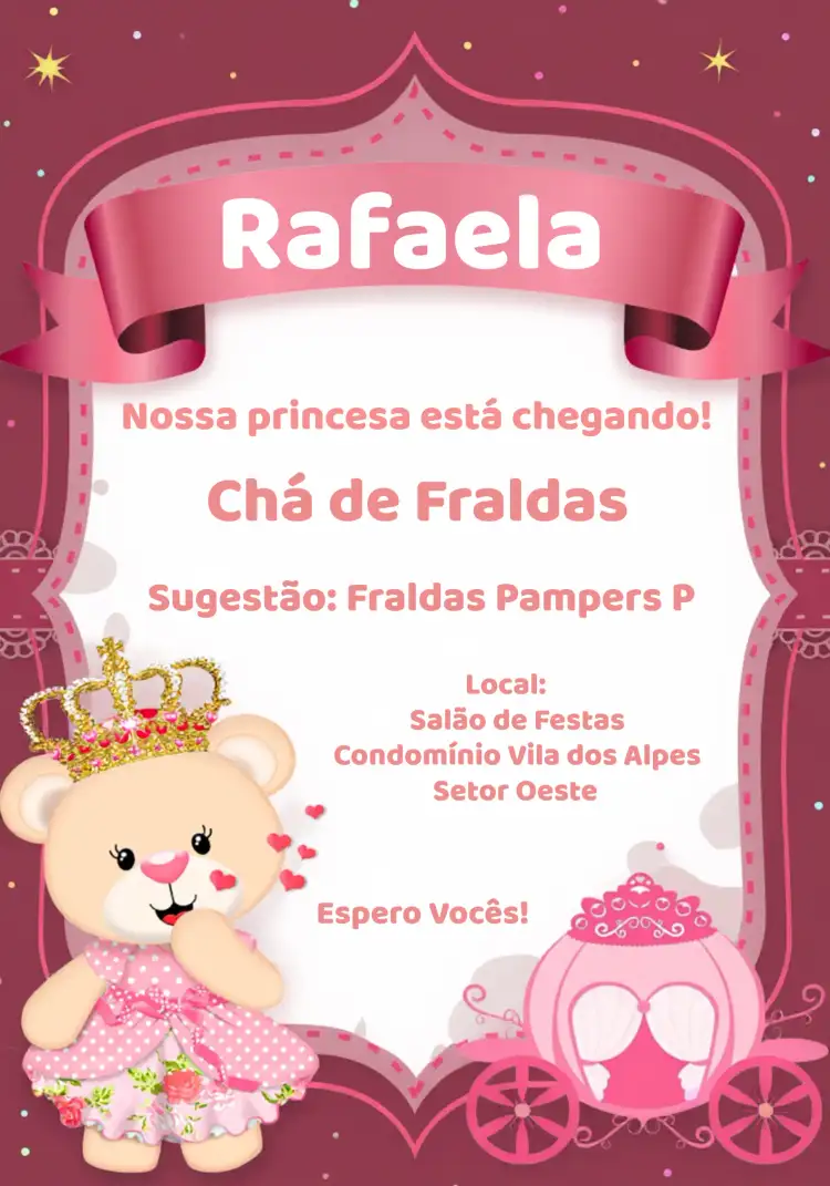Chá De Fraldas Ursinha Princesa Menina