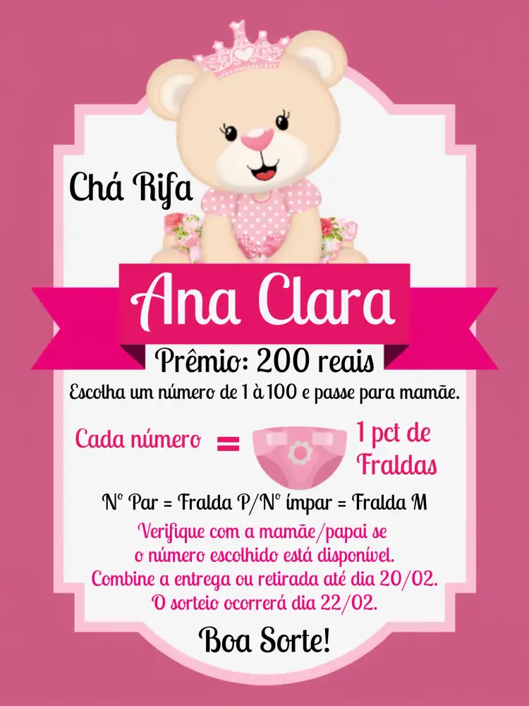 Chá De Fraldas Ursinha Princesa Rosa