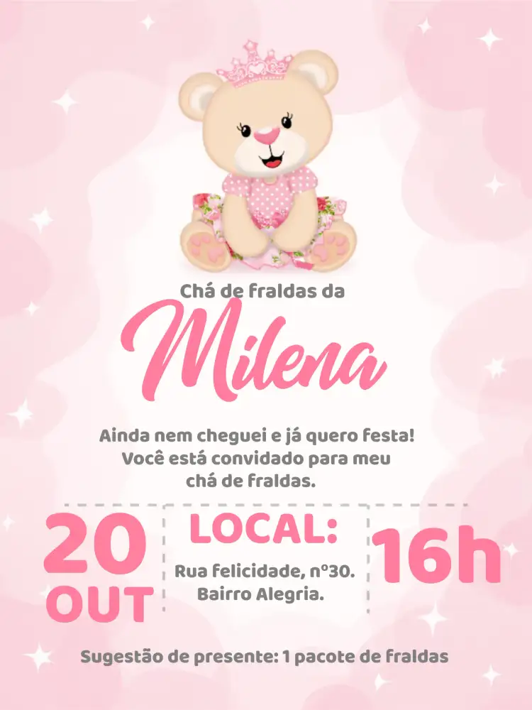 Chá De Fraldas Ursinha Princesa Rosa
