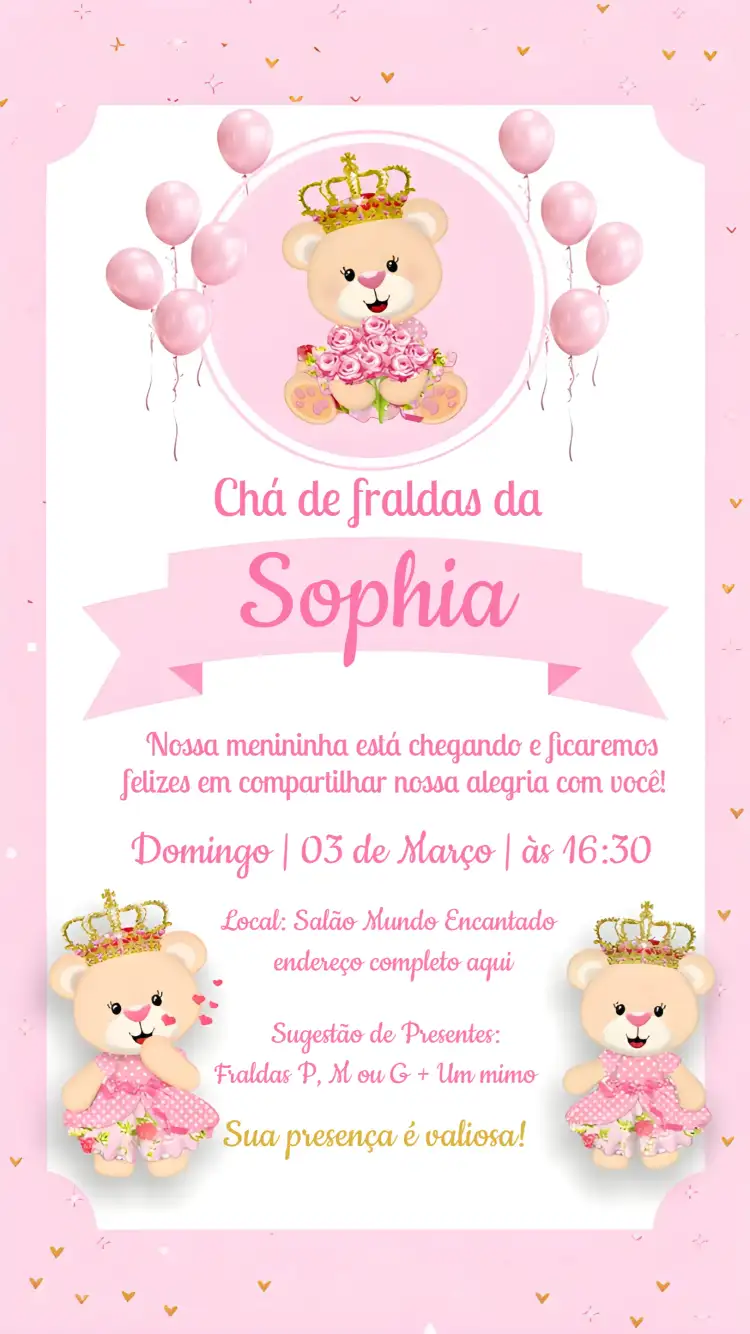 Chá De Fraldas Ursinha Princesa Rosa