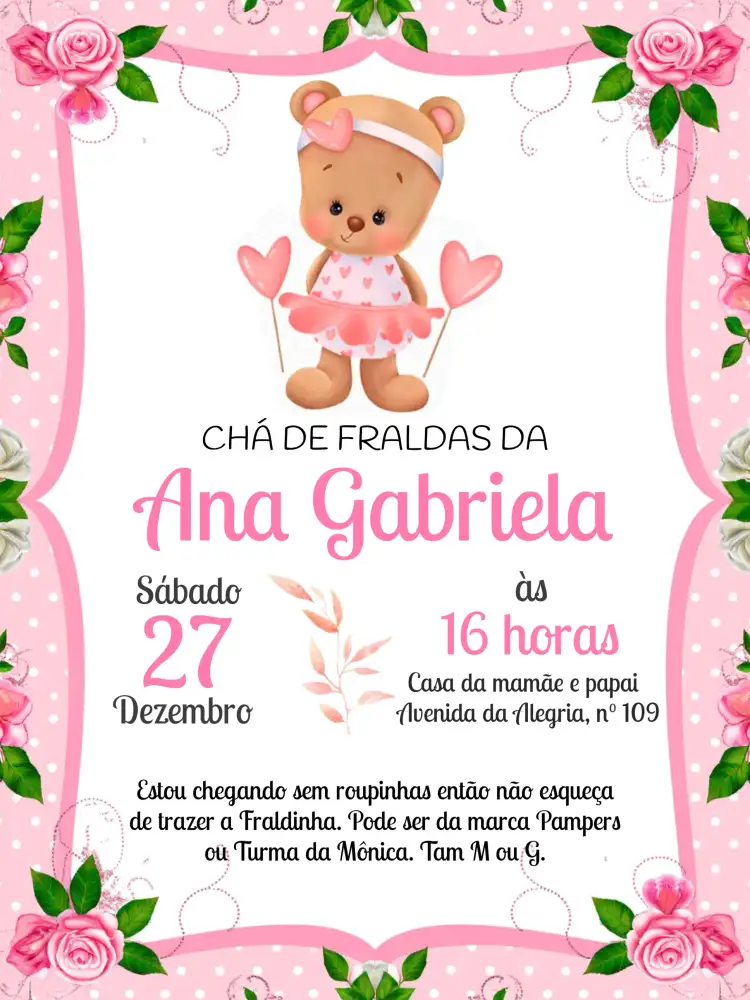 Chá De Fraldas Ursinha Rosa