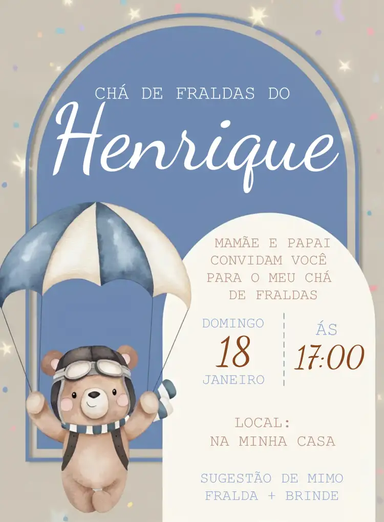 Chá De Fraldas Ursinho Baloeiro Aquarela