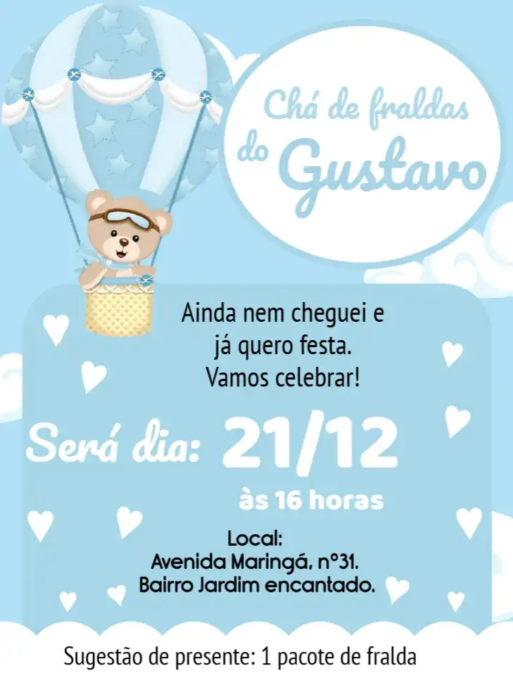 Chá De Fraldas Bebê Ursinho Baloeiro azul