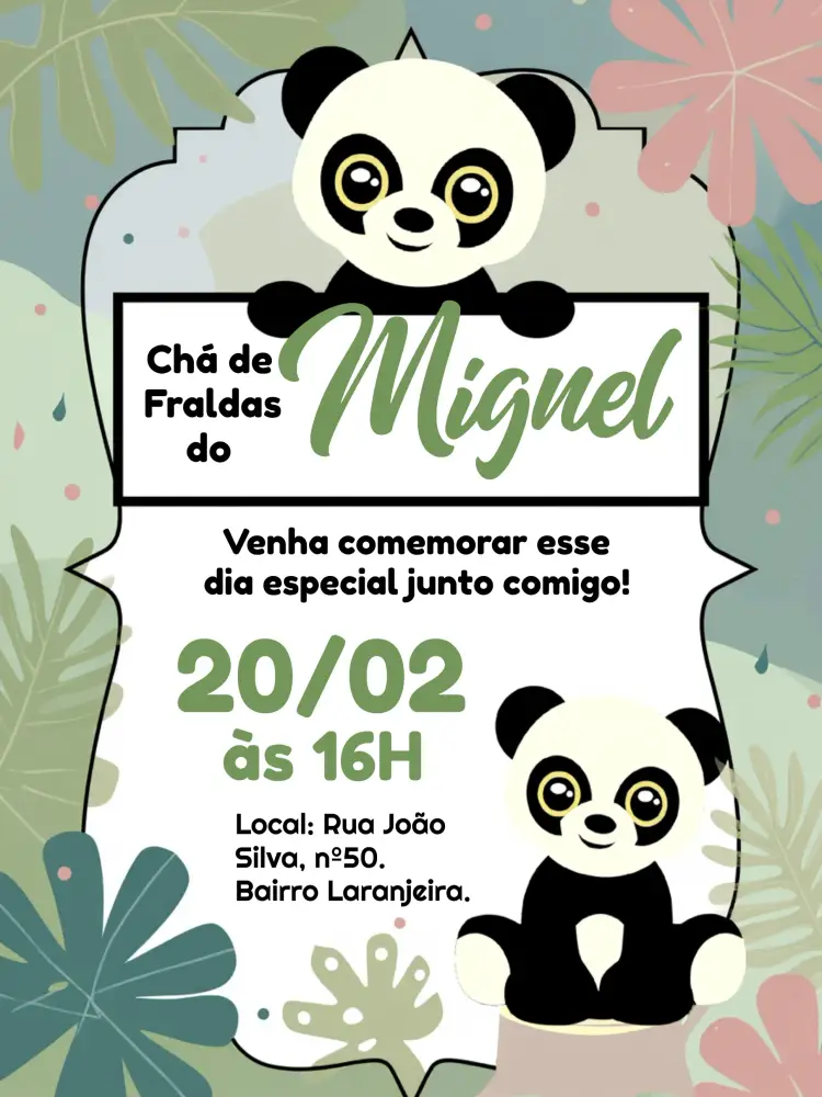 Convite Chá De Fraldas Ursinho Panda Bebe