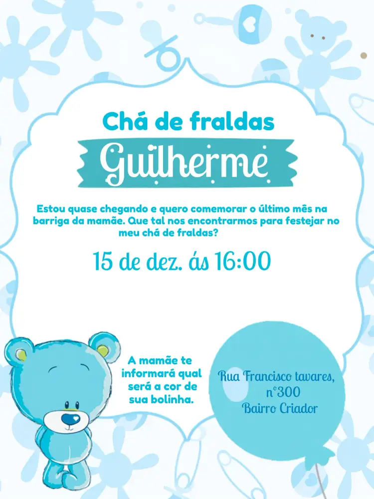 Convite Chá De Fraldas Ursinho Patinho